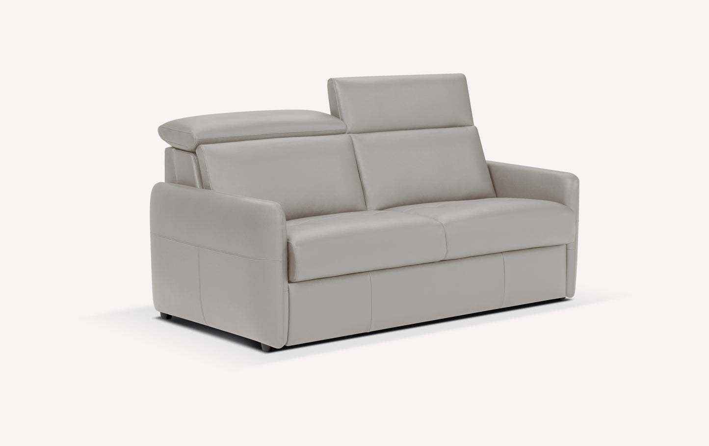 Canapé convertible en cuir gris souris, modèle Bruce, avec appuie-têtes ajustables