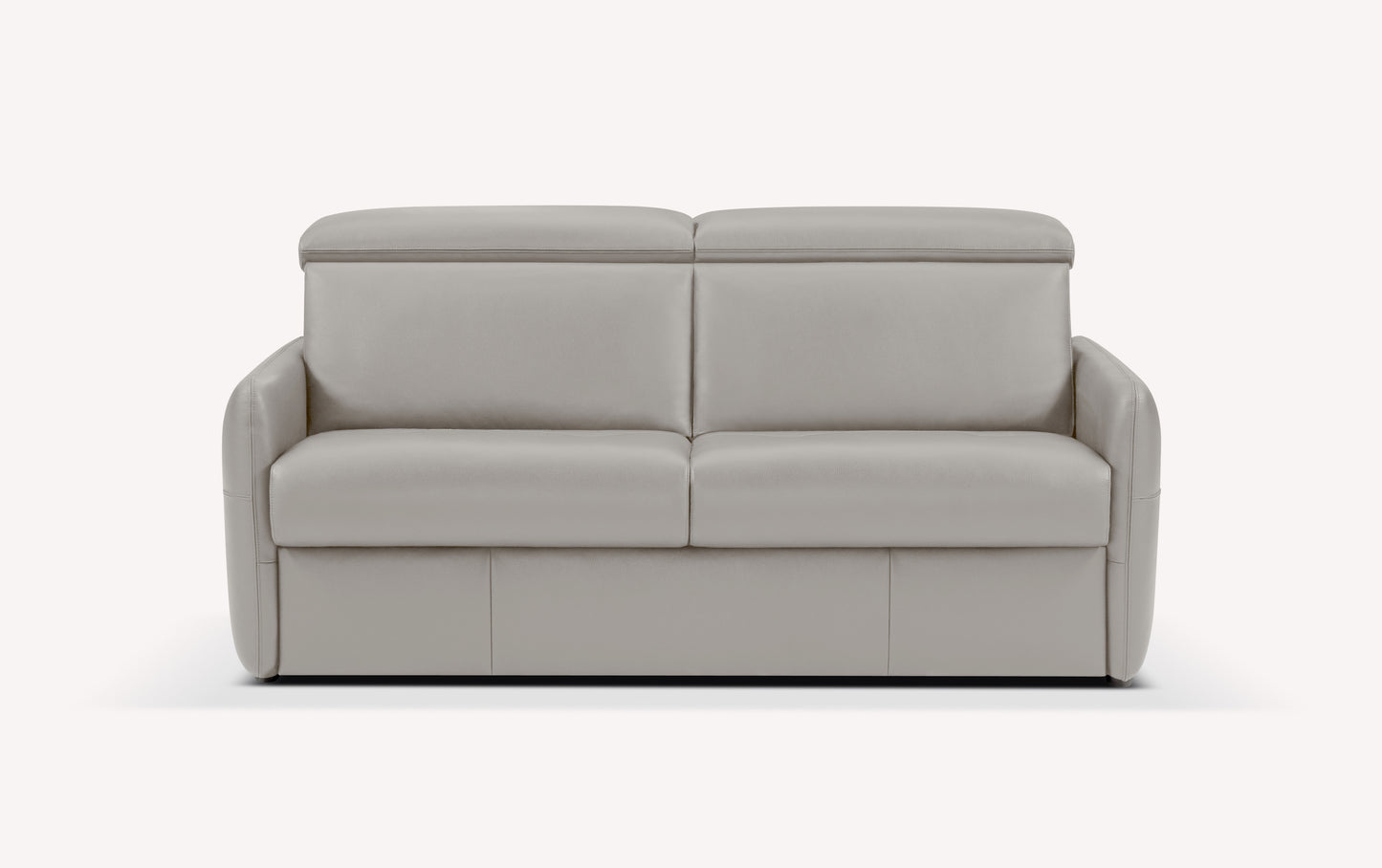 Canapé convertible en cuir gris souris, modèle Bruce, avec dossier et accoudoirs rembourrés
