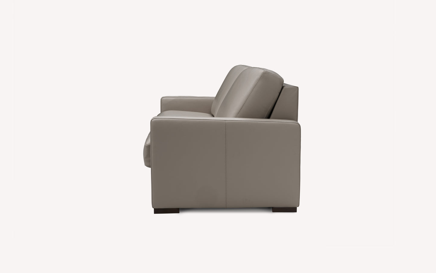 Canapé convertible en cuir gris souris, vue latérale, design moderne et luxueux, modèle Lyon