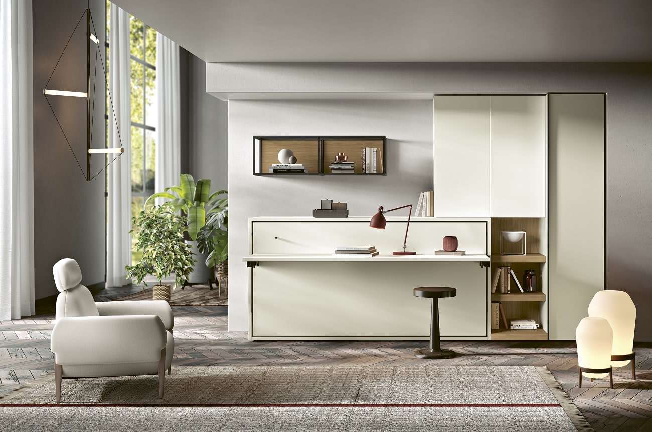 Un mobilier compact qui combine espace de travail et couchage