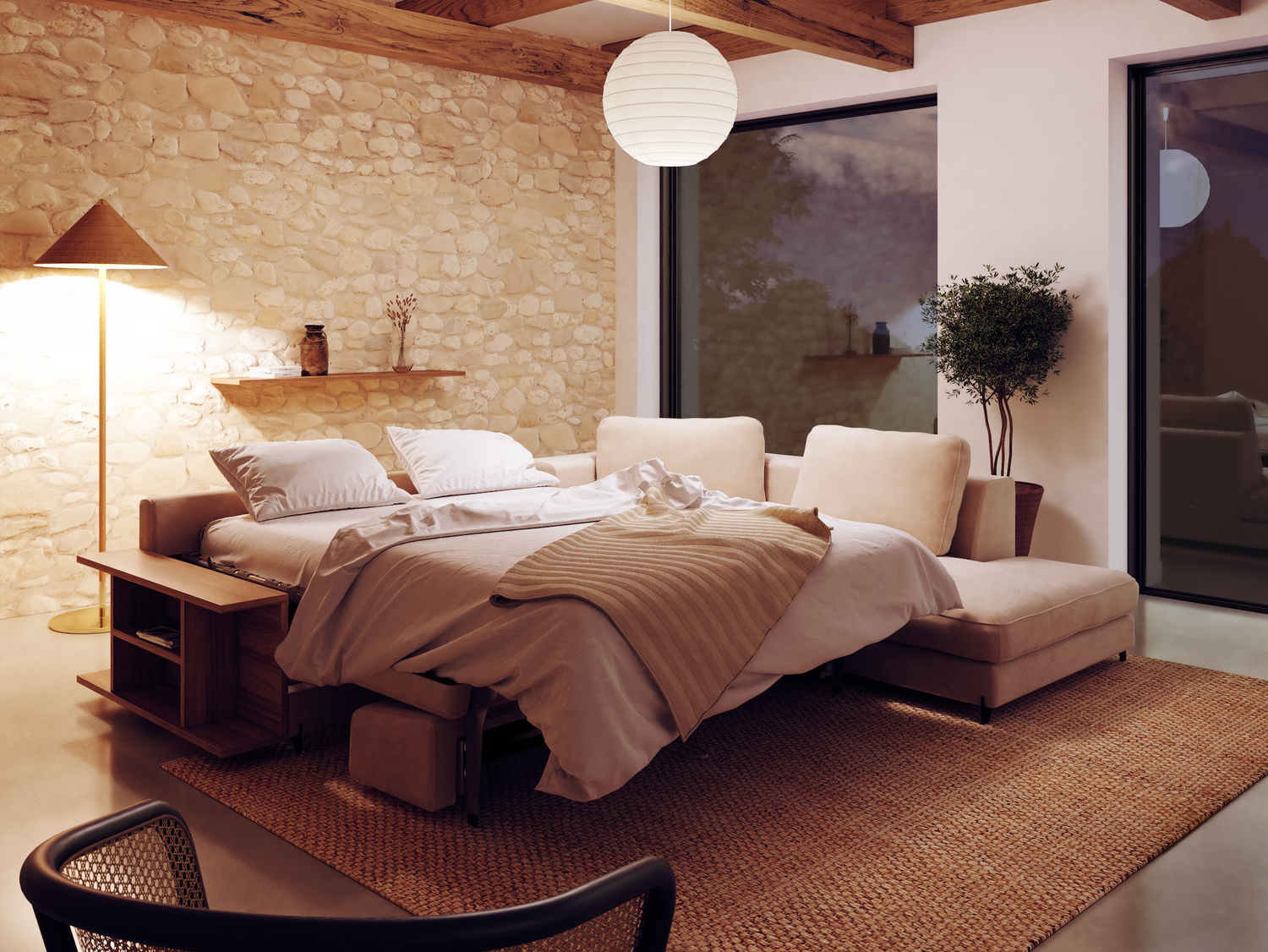 Le canapé convertible lola anglecanapé convertible d'angle beige, canapé lit d'angle blanc nomo,
