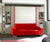 Canapé rouge moderne avec armoire-lit intégrée KETIAM PULLMAN Mélaminé blanc, espace optimisé et rangement pratique pour un intérieur contemporain et fonctionnel.