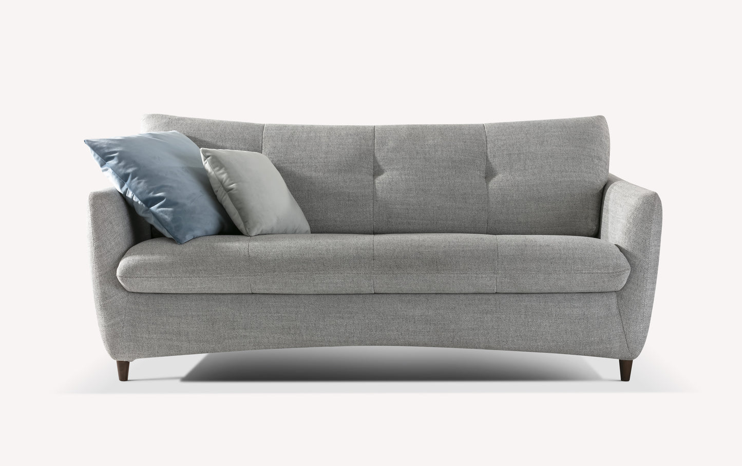 Canapé convertible gris en tissu avec coussins bleus et gris, modèle Bow Sidecar