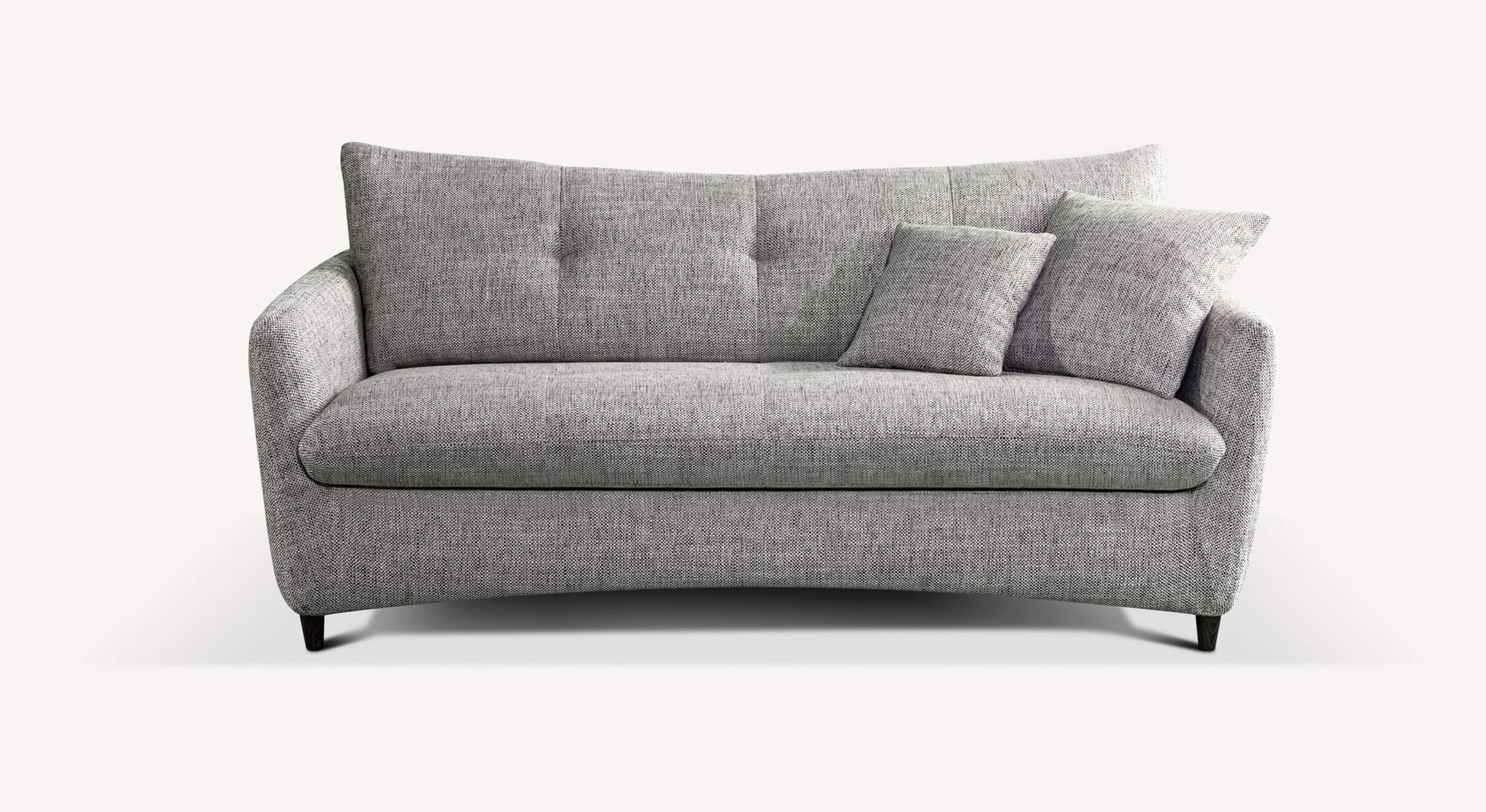 Canapé convertible en tissu gris, modèle Bow de Diebowtiss, avec coussins assortis, style moderne et épuré