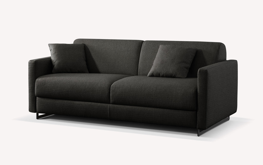 Canapé convertible Justin en tissu anthracite Gemma, avec deux coussins assortis