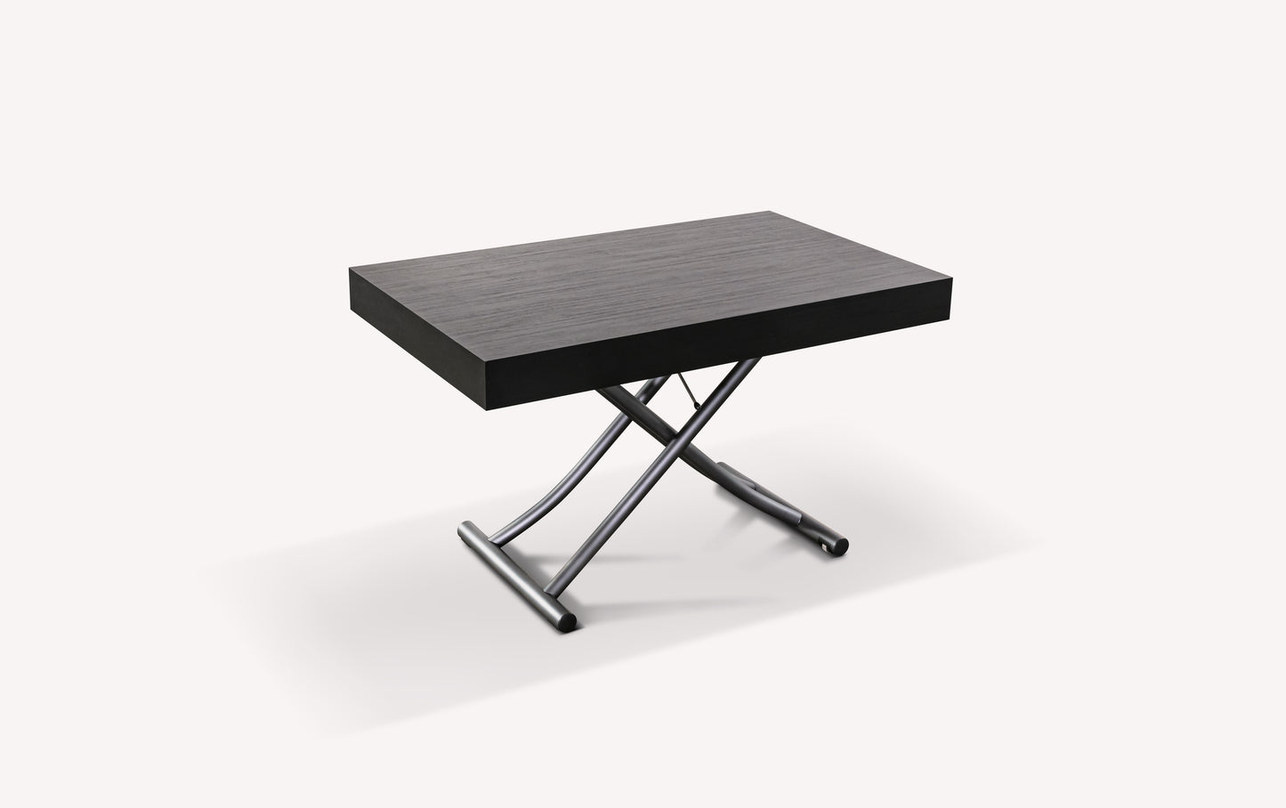 Table extensible fermée, finition mélaminé carbone, avec pieds en métal croisés