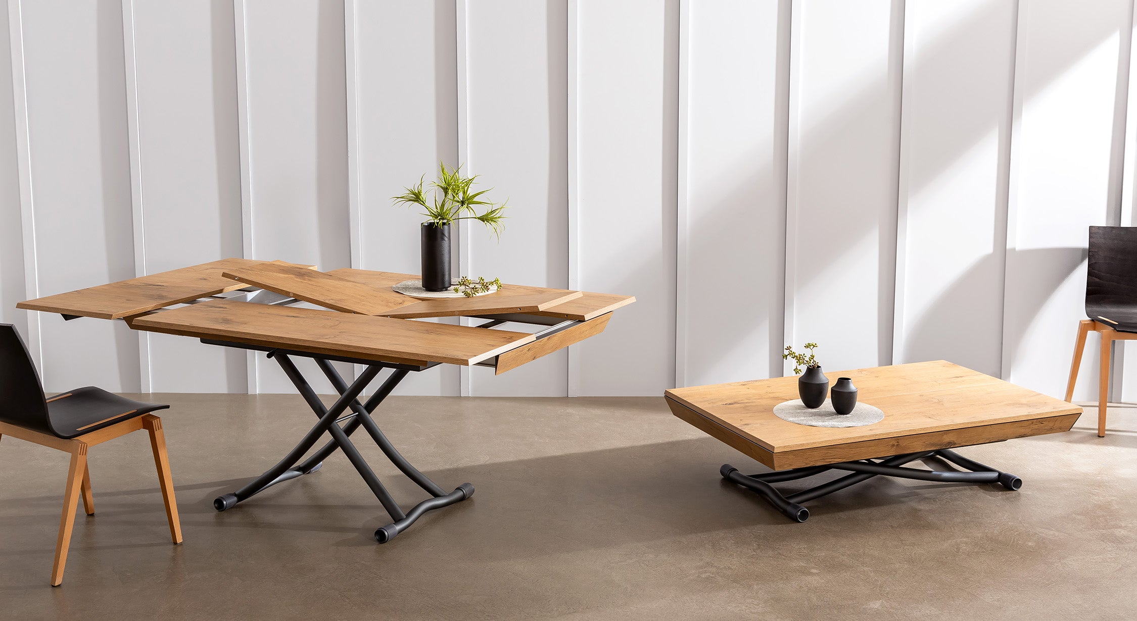 Coffee table by day, dining table by night