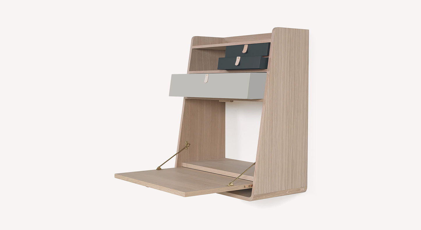 Secretary desk GASTON Oak Light Gray Slate Gray