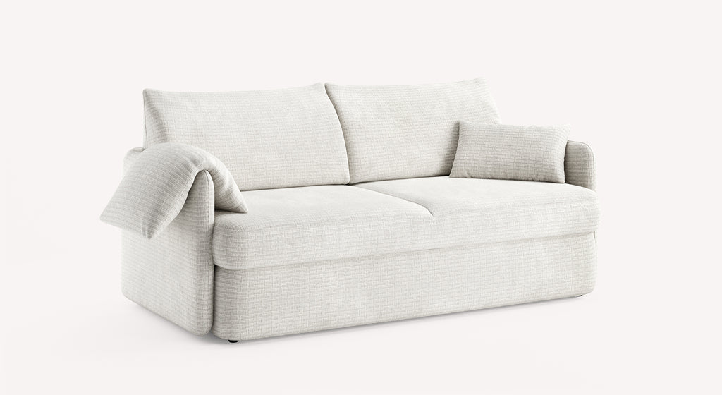 Canapé convertible Arlo Paradox ivoire, design moderne avec coussins assortis