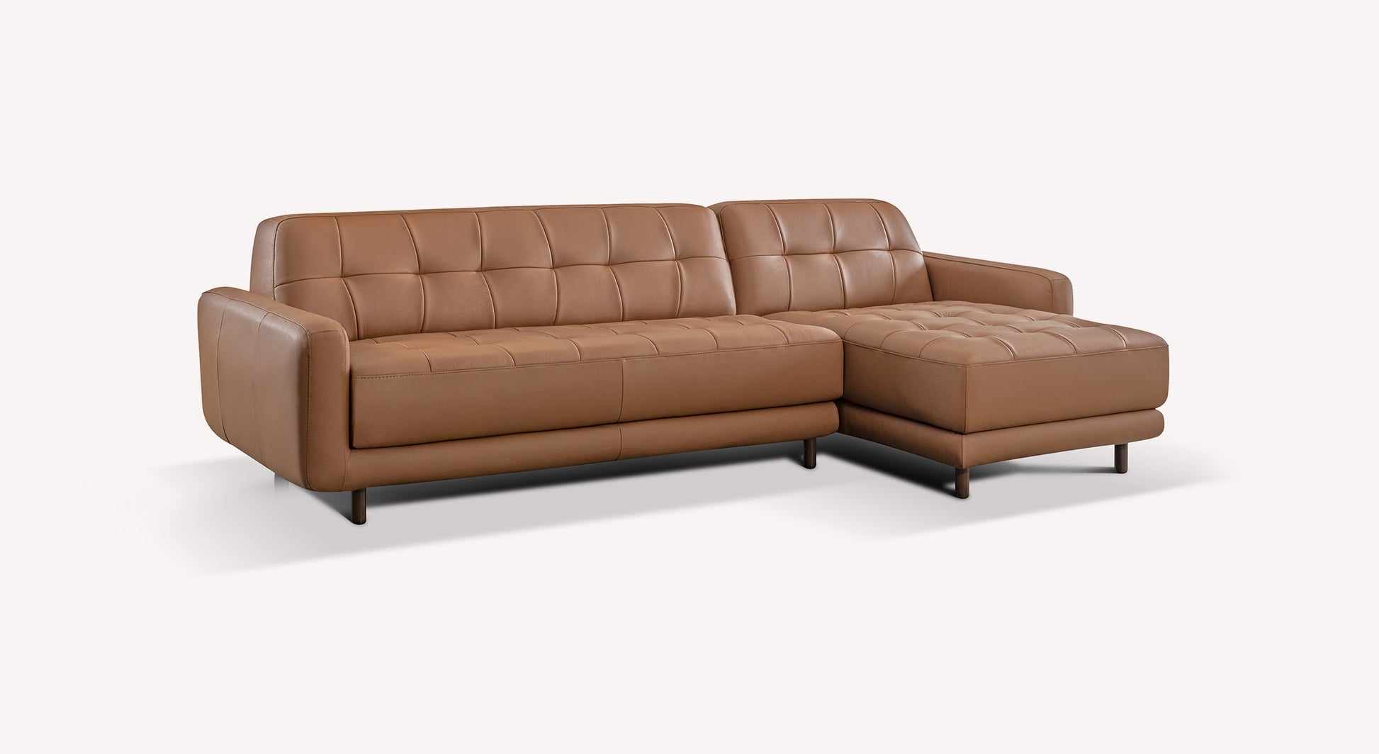 Canapé d'angle convertible en cuir marron, modèle Clark Sidney, avec assise capitonnée et accoudoirs arrondis