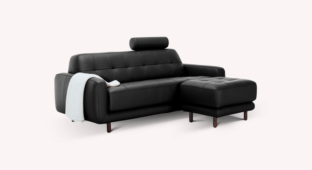 Lot canapé et pouf CLARK Cuir Sidney Noir