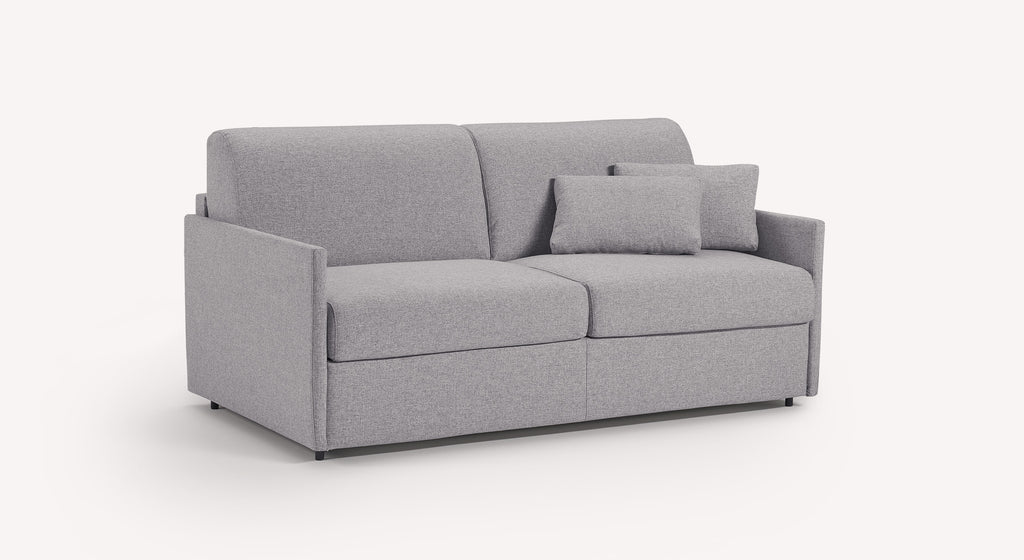 Canapé convertible Jerry en tissu Denver naturel, gris clair, avec coussins assortis