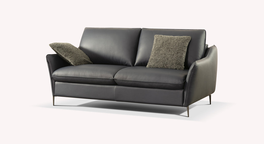 Canapé convertible en cuir noir avec coussins gris texturés, modèle Bogart Royal Nero
