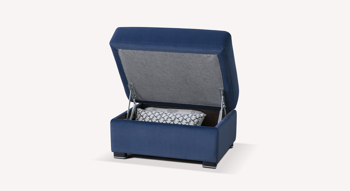 DESTOCKAGE - Pouf de rangement carré pliable en velours - 37.5 x H 37,5 cm - Bleu - NEUF - Ameublement DESTOCKAGE - Pouf de rangement carré pliable en velours - 37.5 x H 37,5 cm - Bleu - NEUF - Ameublement