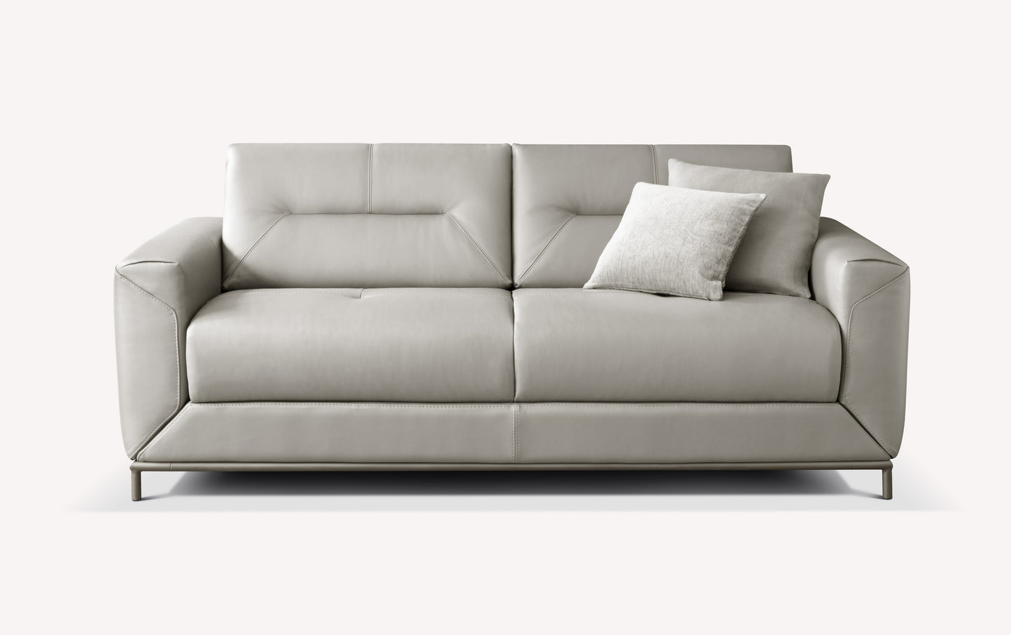 Canapé convertible Gustave en cuir et tissu, couleur grigio medio, avec deux coussins assortis