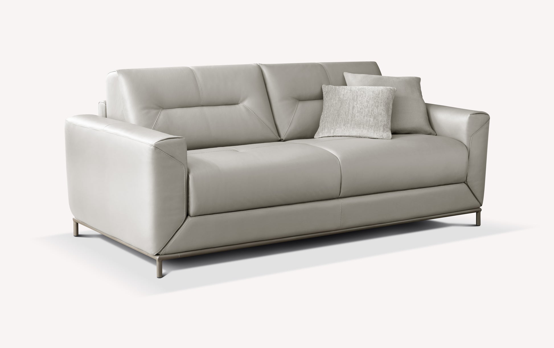 Canapé convertible Gustave en tissu et cuir, coloris gris moyen, avec coussins assortis