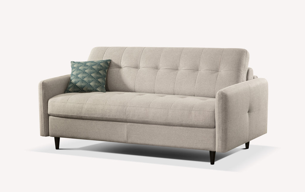 Canapé convertible Soho en tissu Austin silver avec coussin décoratif vert à motifs géométriques