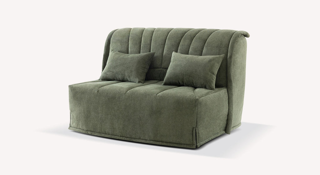 Banquette BZ Ottawa Aragon en tissu kaki avec deux coussins, design moderne et capitonné