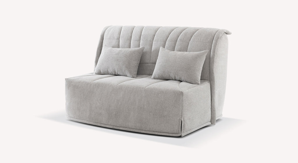 Banquette BZ Ottawa Aragon Perle, design moderne, tissu gris clair, deux coussins assortis