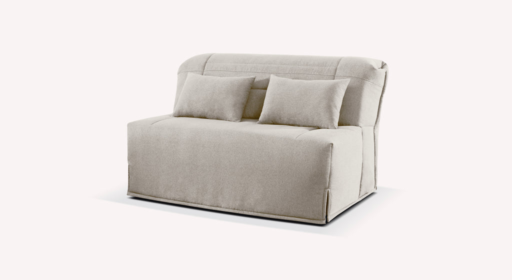 Banquette BZ Simone en tissu Preston gris clair avec deux coussins assortis