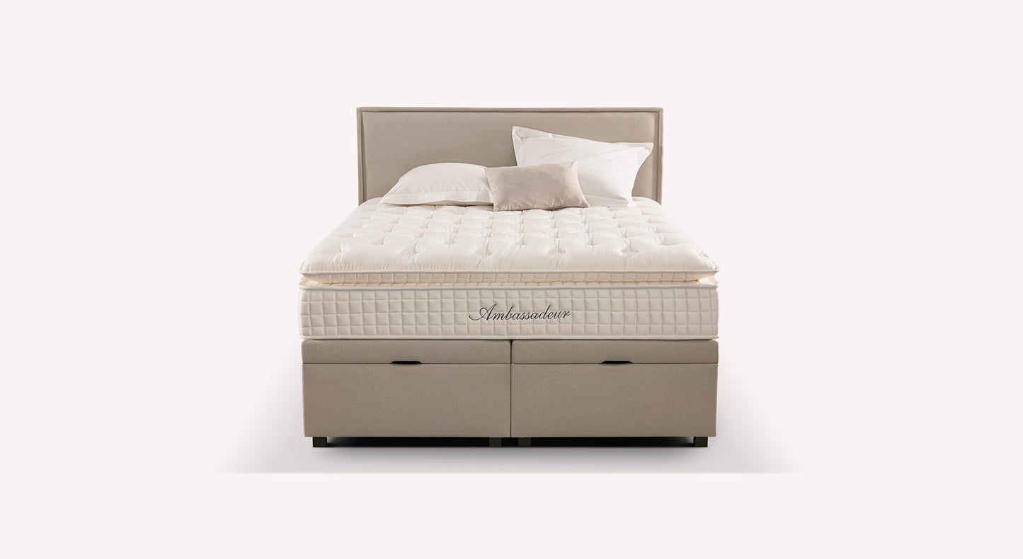 Lit coffre Ibiza 3 avec matelas épais et oreillers, design élégant et moderne