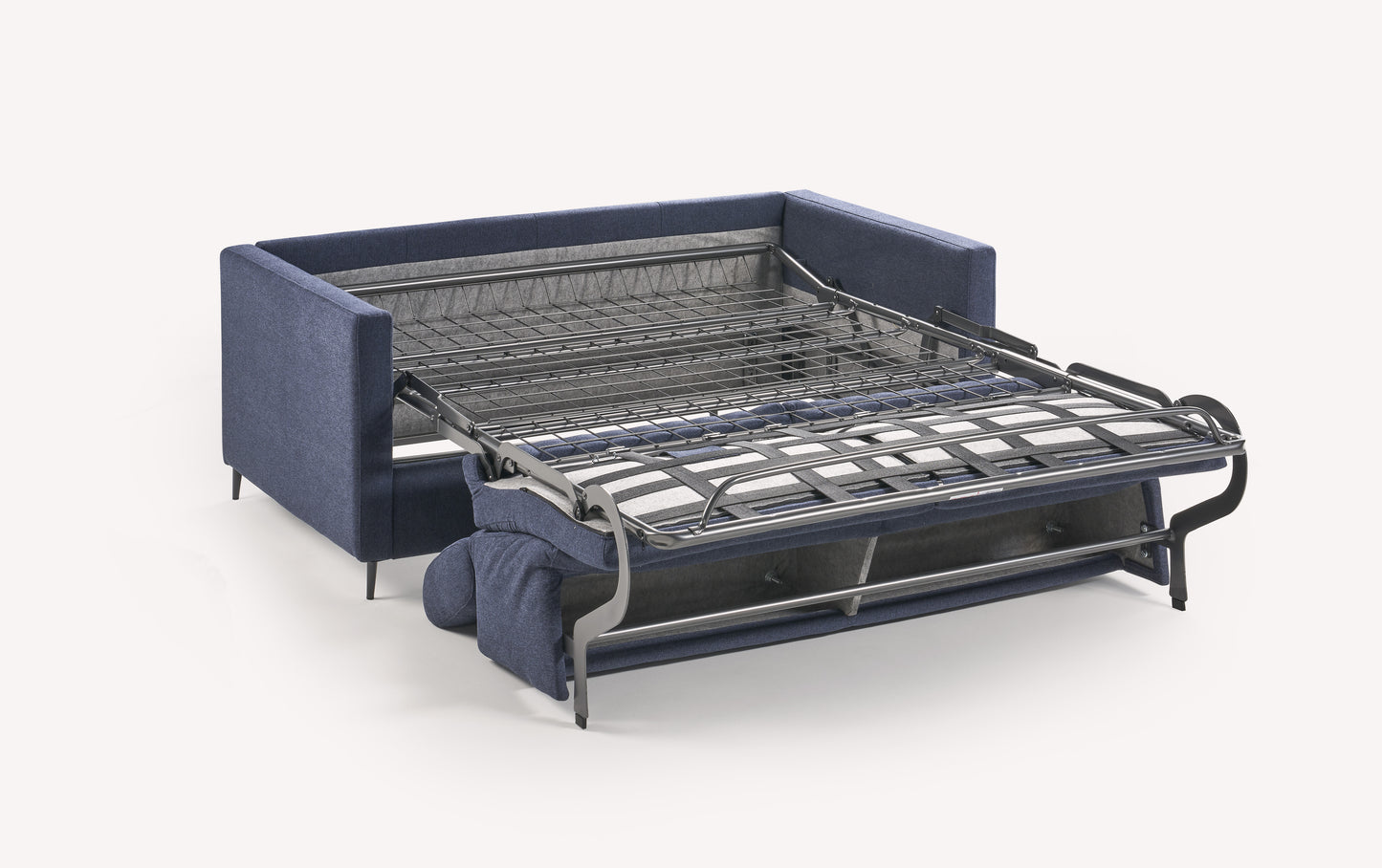 Canapé convertible Amy en tissu Austin bleu profond, sommier déplié