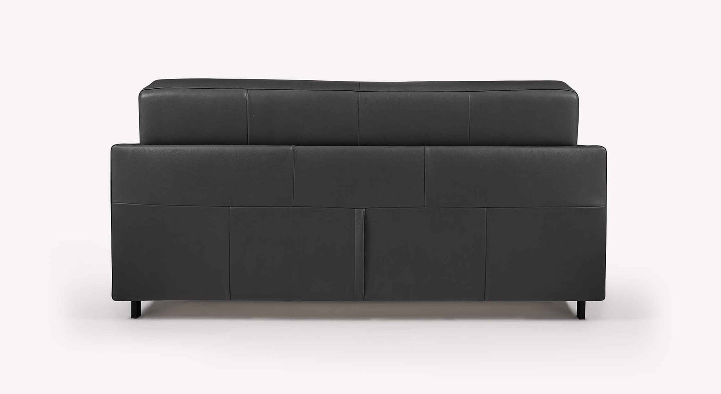 Canapé convertible BOBBY Cuir Lux Noir en cuir noir, design moderne avec pieds métalliques, idéal pour un couchage quotidien confortable.