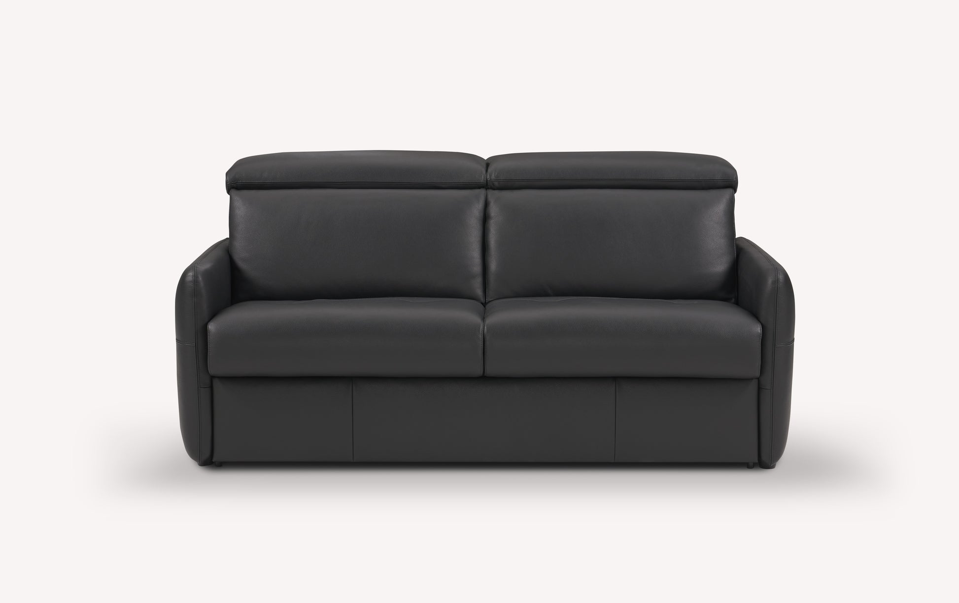 Canapé convertible en cuir noir, modèle Bruce, design luxueux avec accoudoirs rembourrés et dossier ajustable