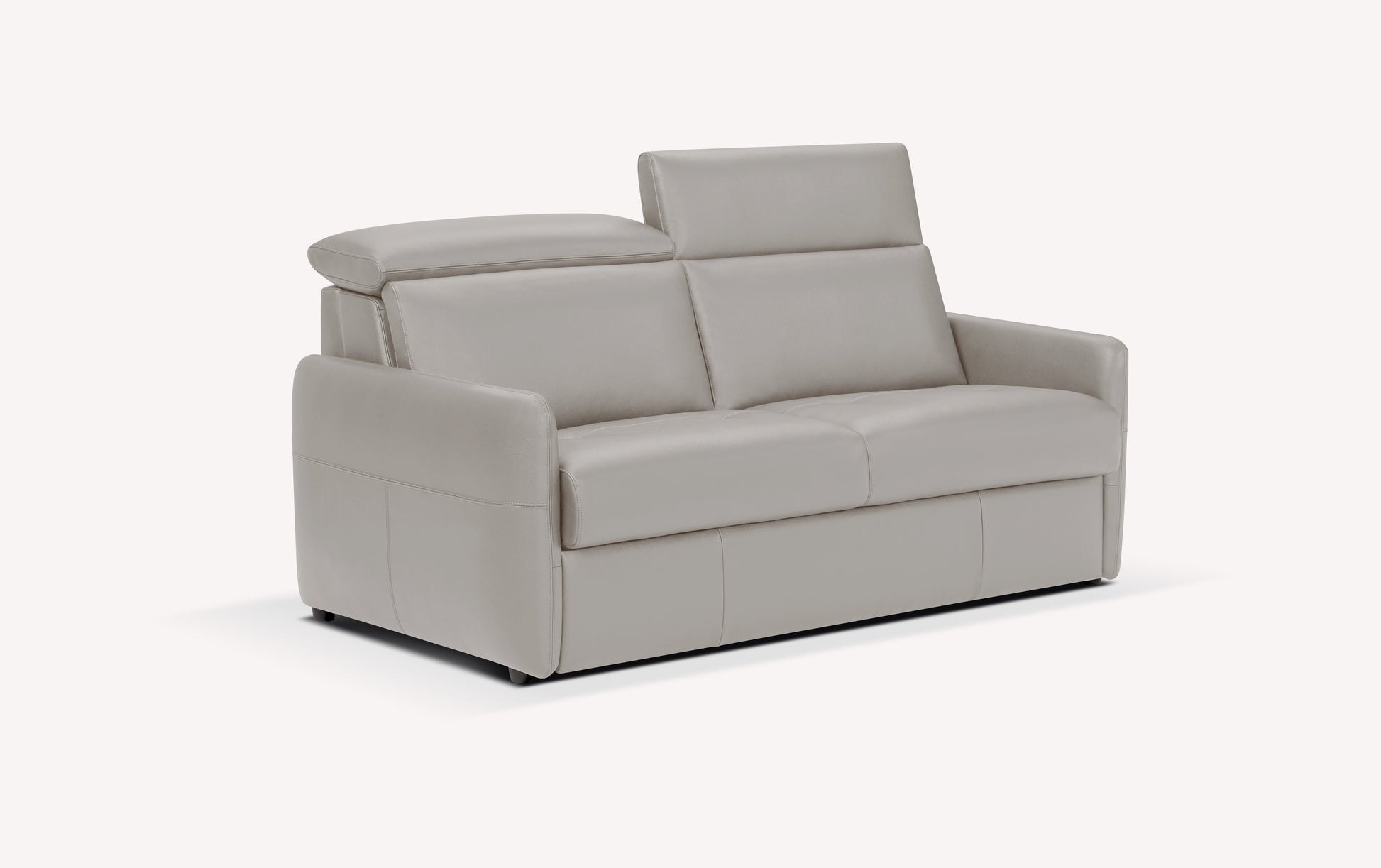 Canapé convertible en cuir gris souris, modèle Bruce, avec appuie-têtes ajustables