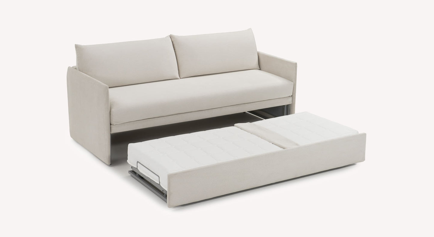 Canapé-lit beige Gaia Teatro avec matelas déplié, design moderne et épuré