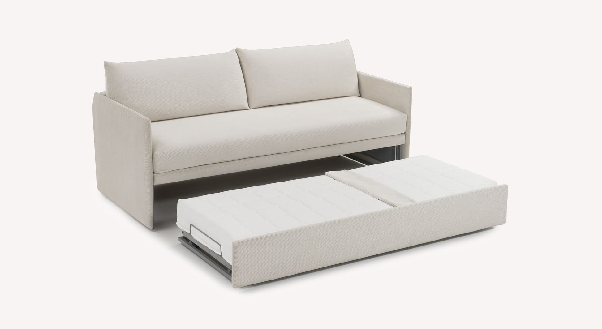 Canapé-lit beige Gaia Teatro avec matelas déplié, design moderne et épuré