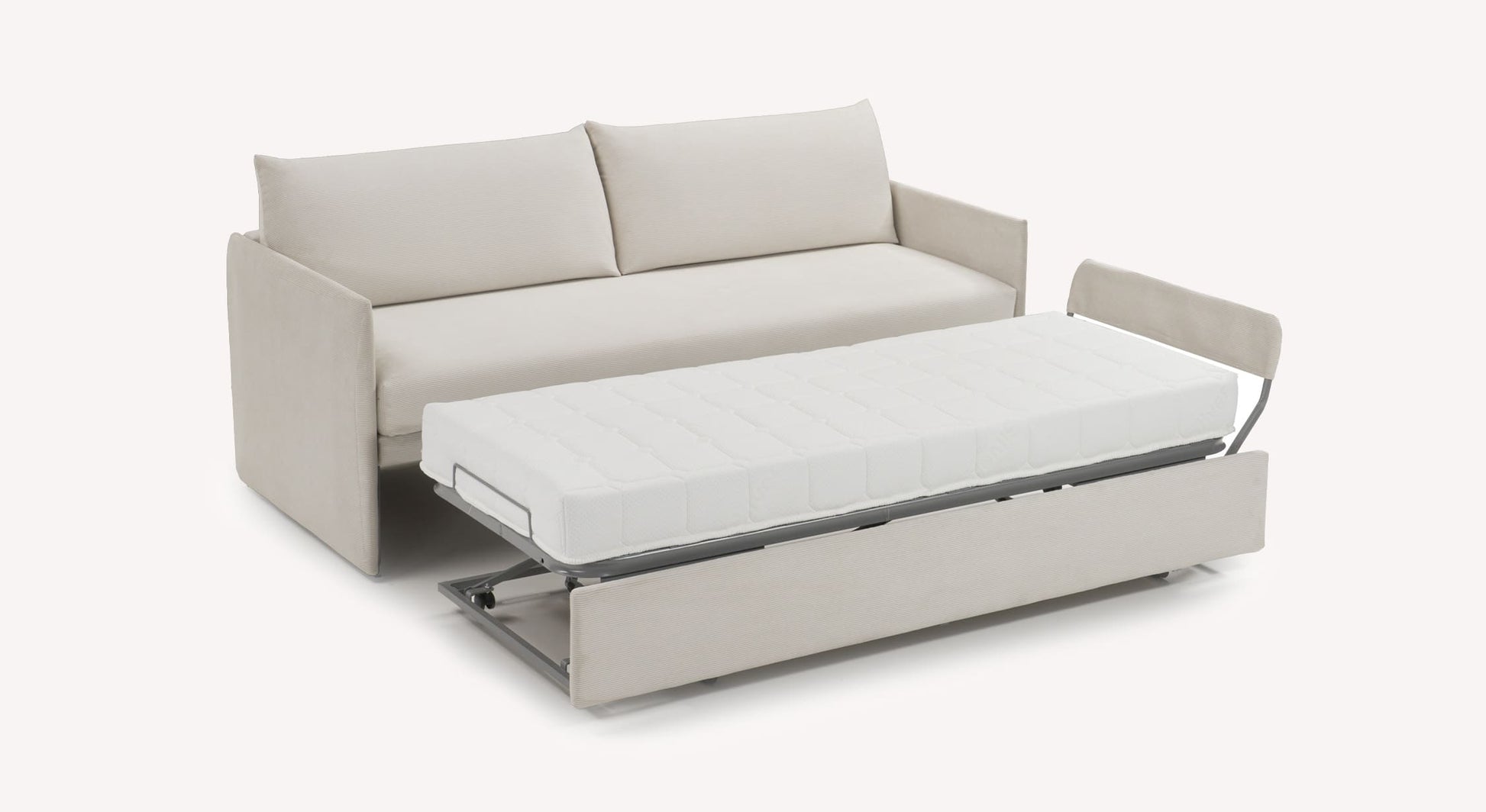 Canapé-lit Gaia en tissu Teatro Sand, avec matelas déplié