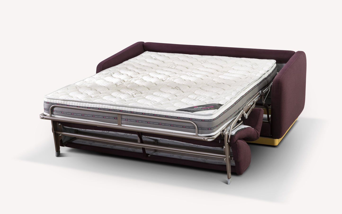 Canapé convertible Koons en tissu violet avec matelas déplié