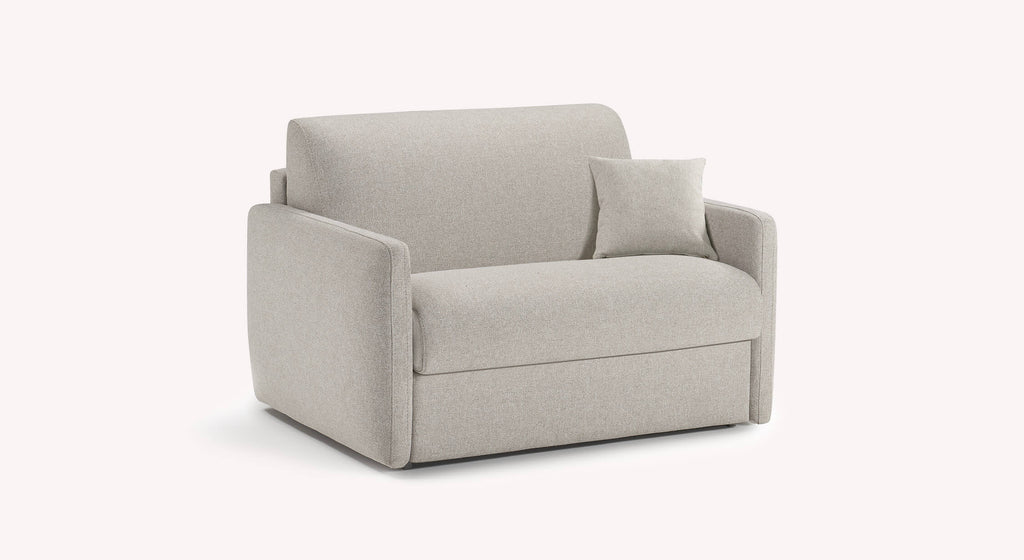Fauteuil Azura en tissu perle avec coussin assorti, design moderne et épuré