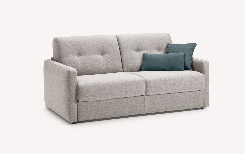 Canapé convertible en tissu Denver naturel avec coussins verts, modèle Ned