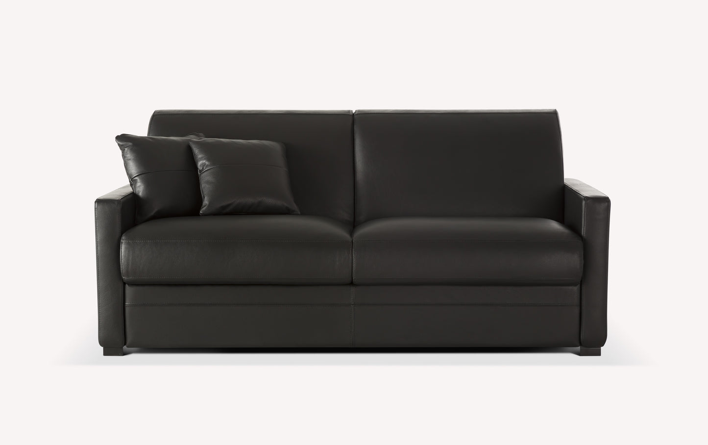 Canapé convertible en cuir noir luxueux avec deux coussins assortis