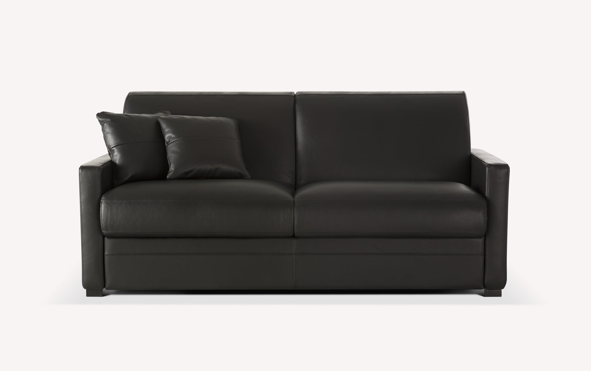 Canapé convertible en cuir noir luxueux avec deux coussins assortis