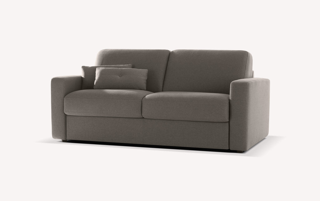 Canapé convertible en tissu gris Luna Brume, modèle Will, avec coussins assortis