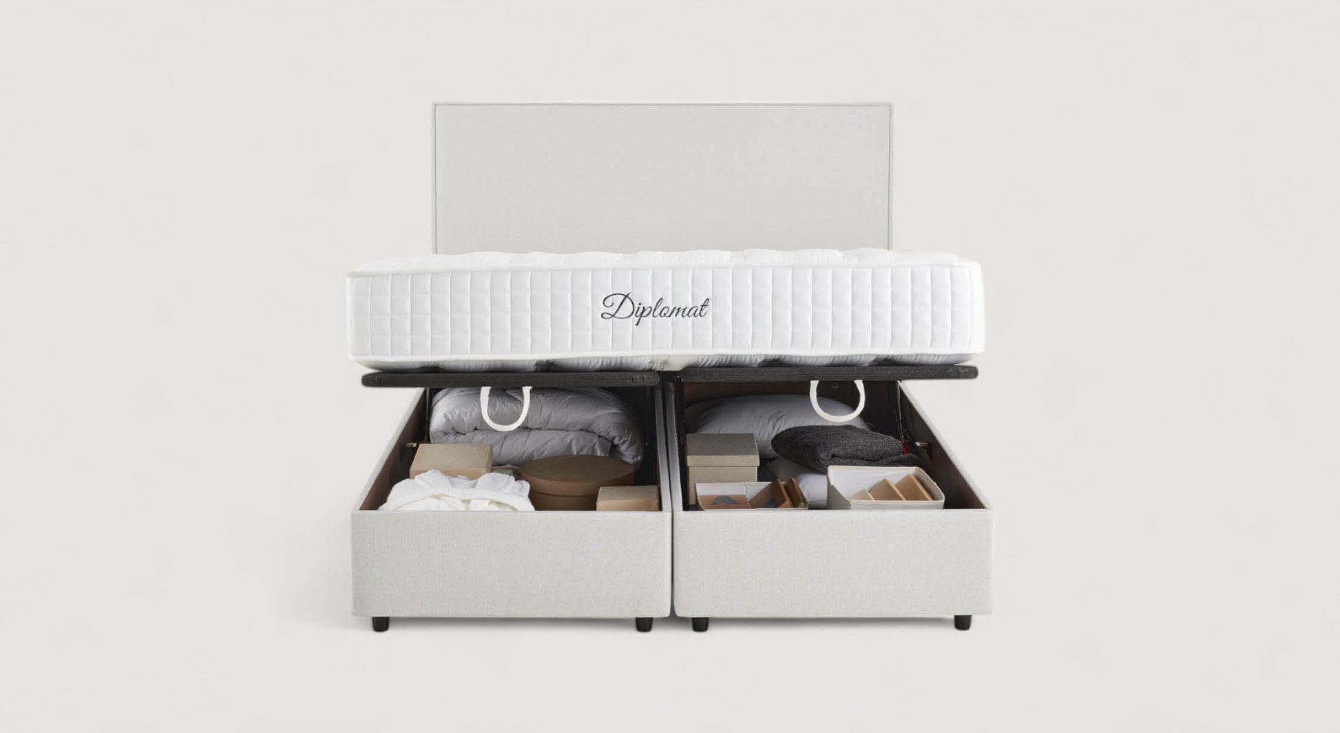 Pack lit coffre, matelas et tête de lit NINA Queens Beige